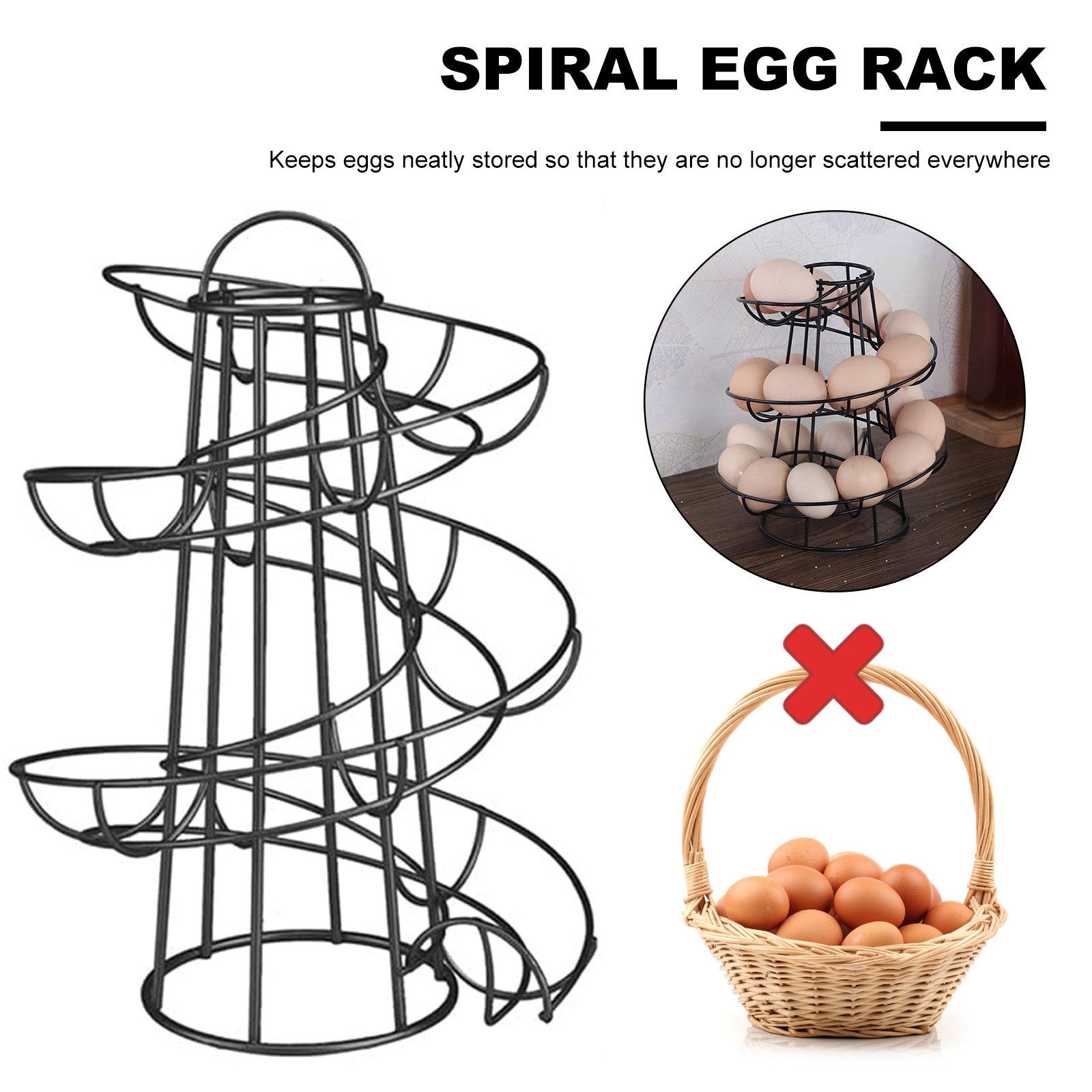 Yucurem Spiral Egg Skelter Dispenser Rack Metal Storage Display Rack  (Black) 